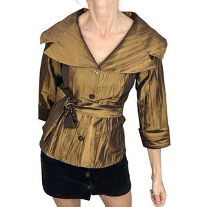 PULI copper brown iridescent statement collar belted jacket top blouse 4